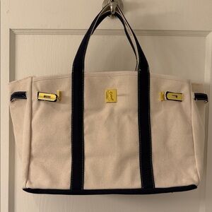 Canvas Tote Bag with Navy Blue Trim and Gold Accents Boat and Tote Boatkin